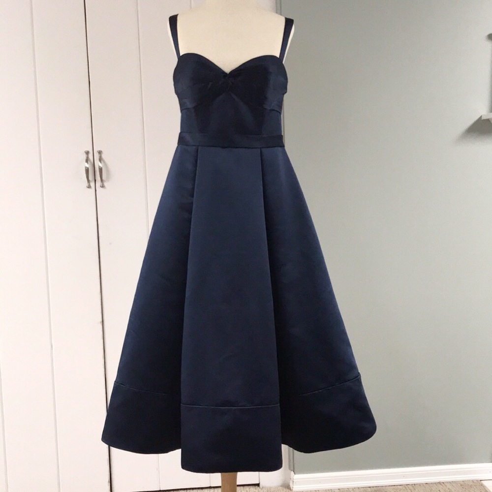Satin Navy Blue Formal Dress, sweetheart neck